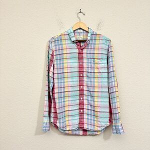 NWOT J. CREW Slim Baird McNutt Irish Linen Shirt Button-Up in Plaid Multi